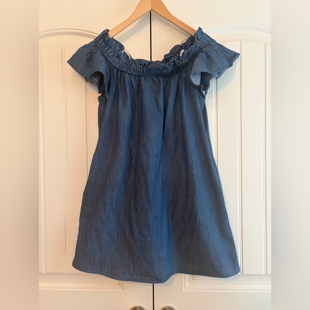 Corey‎ Lynn Calter Anthropologie Off The Shoulder Denim Mini Dress Women's Sz XS - Picture 2 of 10